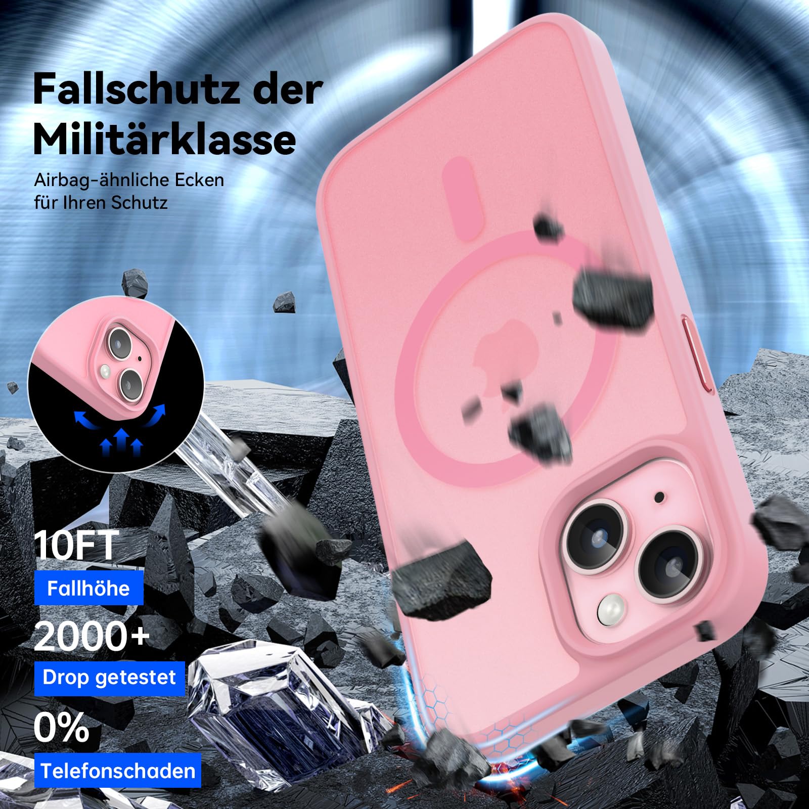 YisrLery 5 in 1 per Magnetica Cover iPhone 13 con 2 Vetro Temperato e 2 Vetro Fotocamera, Compatibile Mag Safe Hard PC Anti-Graffio Protettiva Case Antiurto Custodia con Bumper TPU (Rosa)