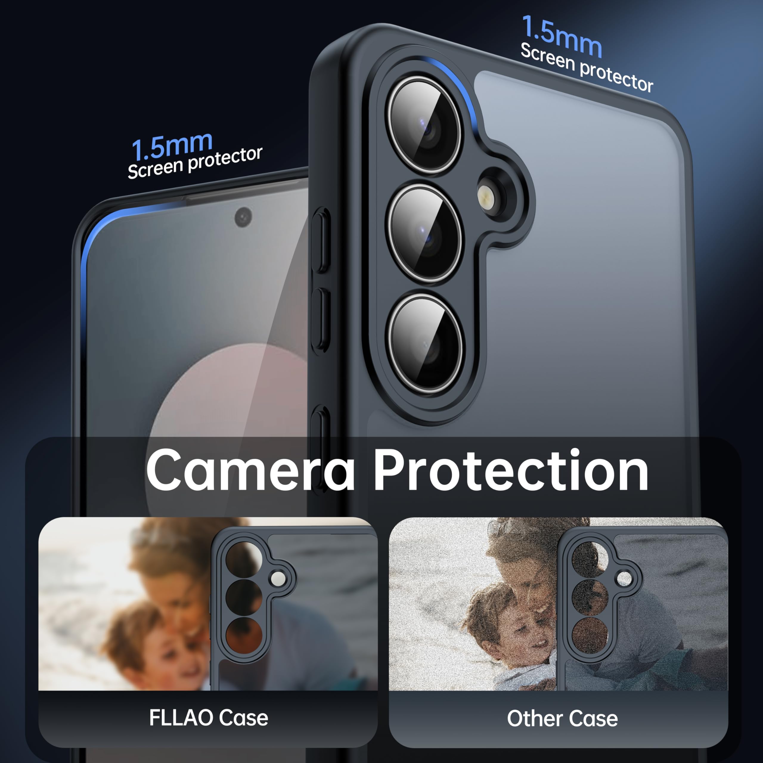 FLLAO Opaca Cover Compatibile con Samsung Galaxy S25 FE 5G con 2 Vetro Temperato, [Della Fotocamera Protezione] Anticaduta Antiurto Anti-Graffio Anti-Impronte Hard PC Glassata Custodia Nero