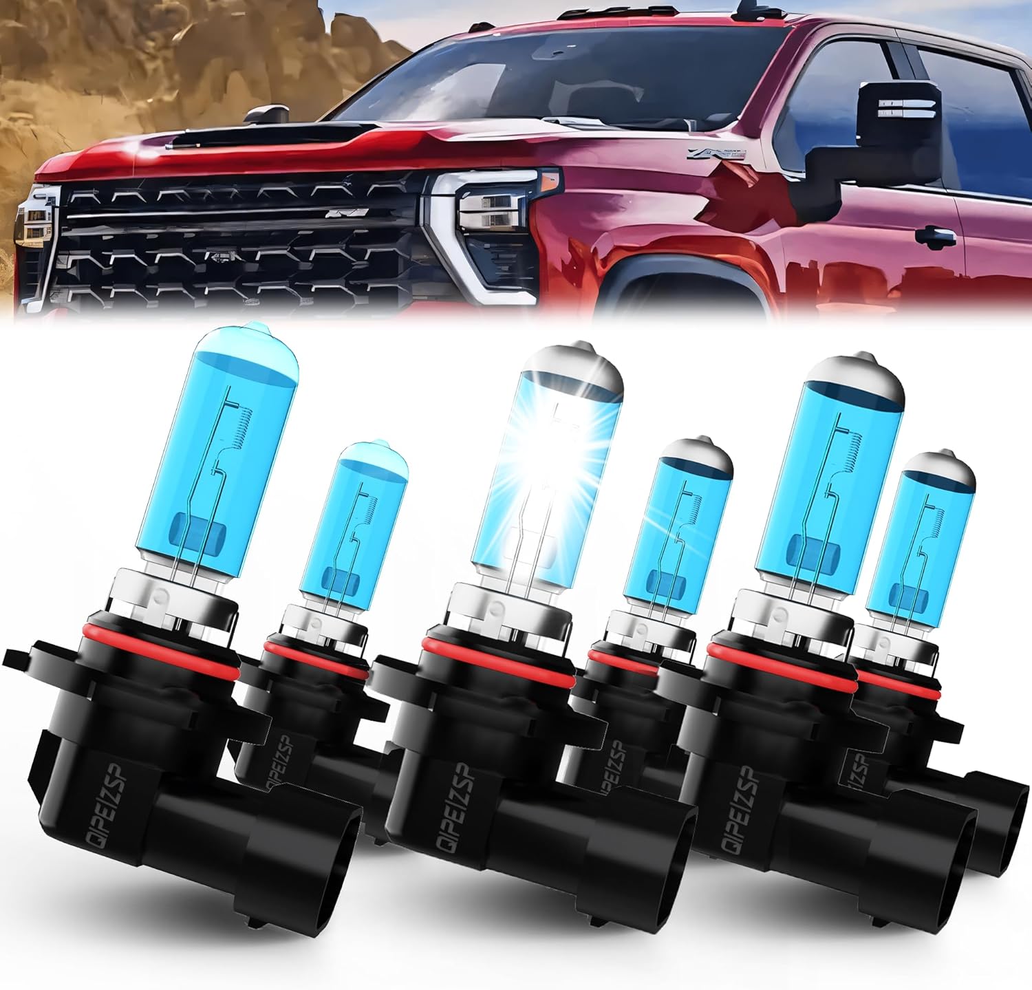 compatible with Chevy Chevrolet Silverado 1500 2500 3500 HD 2003 2004 2005 2006 Lights Headlights Bulbs, 9005/HB3/H10 High Beam + 9006/Hb4 Low Beams + 9145/9006 Fog Light, Pack of 6