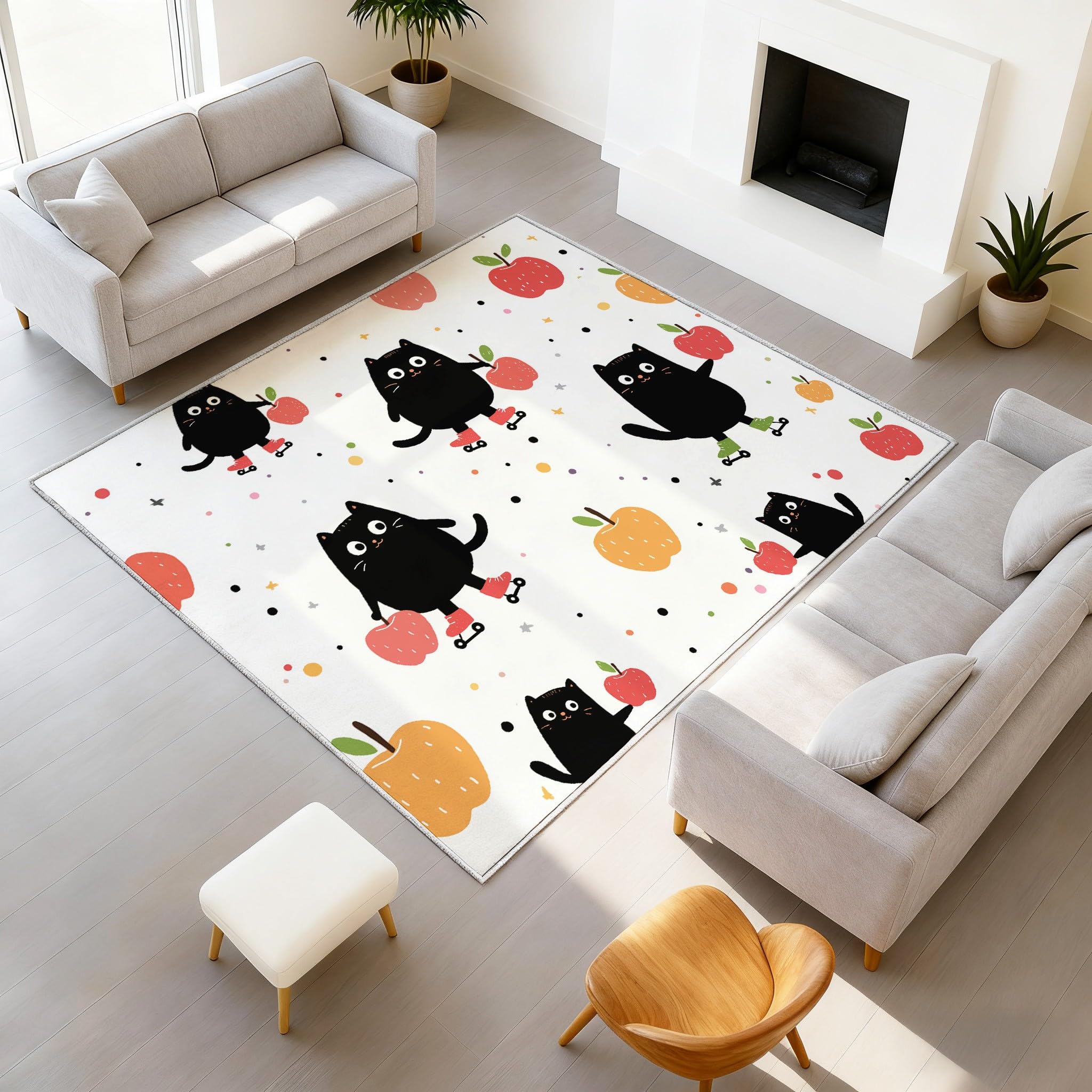 Tapis chat noir 90x150cm générique lavable et antidérapant pour chambre