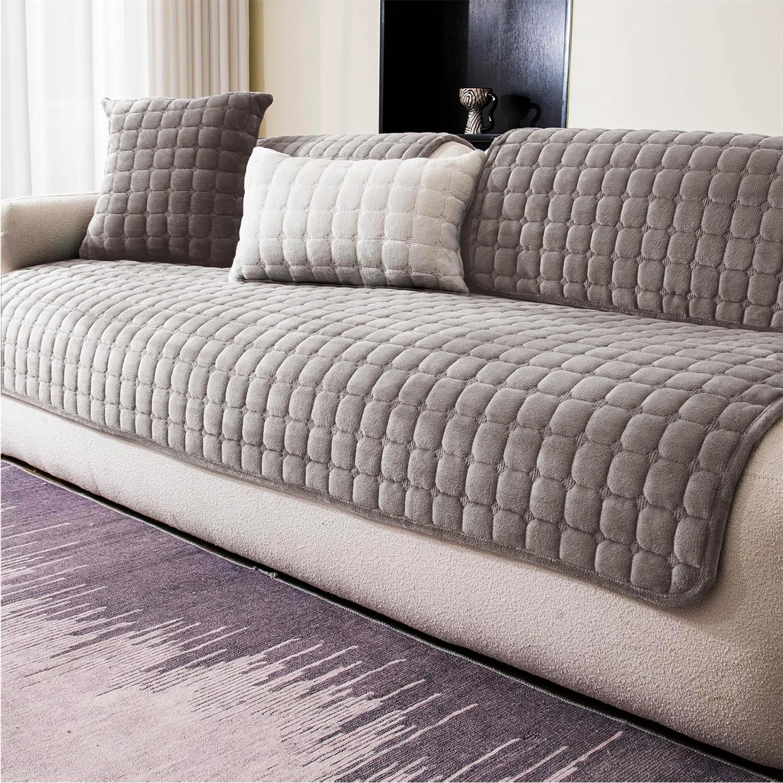 LINGKY Soft Flannel Sofa Covers Washable - Sofa Cushion Covers, Non-Slip Sofa Cover 1 2 3 Seater Couch Covers for Sectional Sofa, Sofa Slipcovers L Shape Furniture Protector (Brown, 110x210cm) — image 1