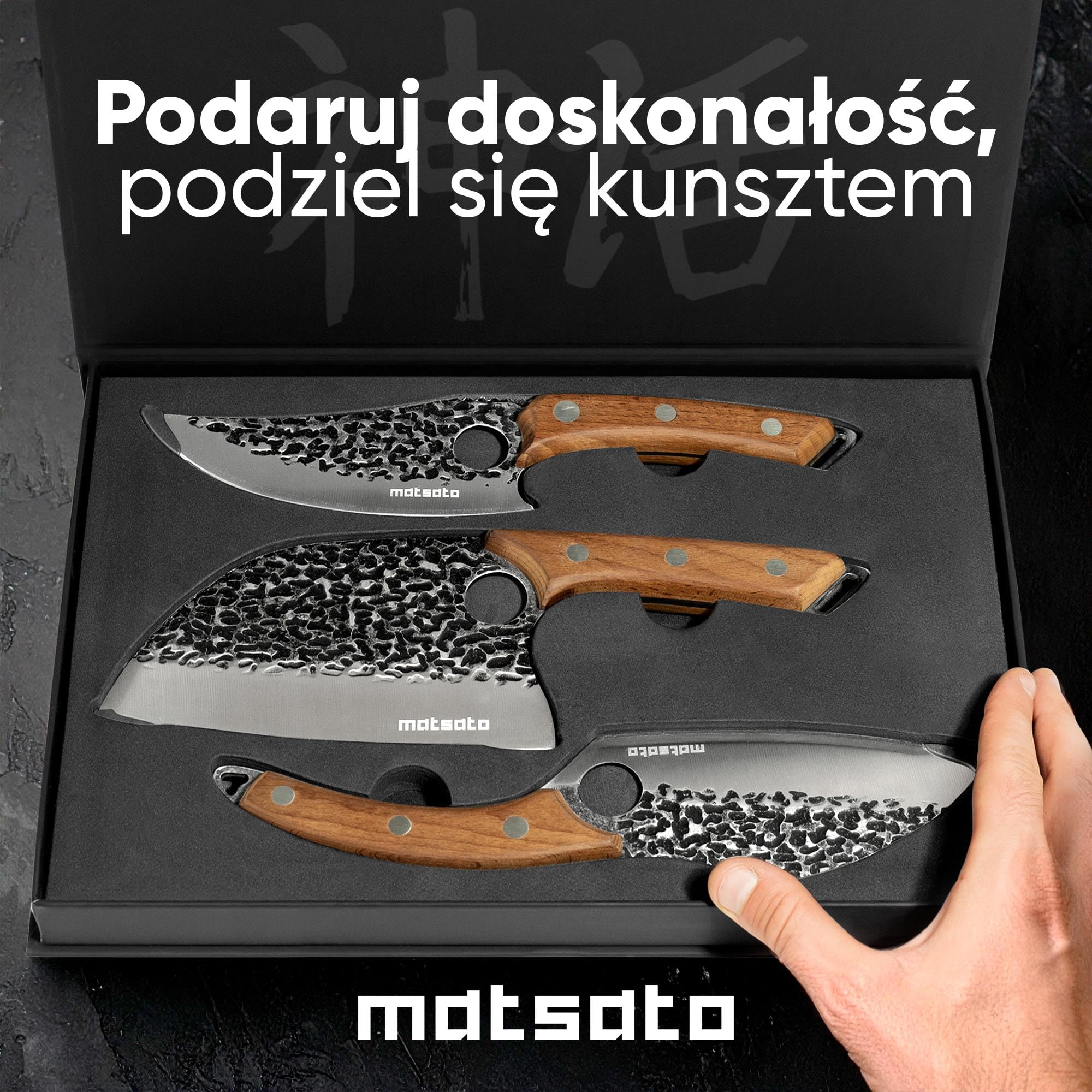 Matsato Zestaw 3 Noży Kuchennych Stal Nierdzewna Bukowy Uchwyt | Nóż szefa kuchni, nóż do mięsa, nóż uniwersalny. Rączka z drewna bukowego.