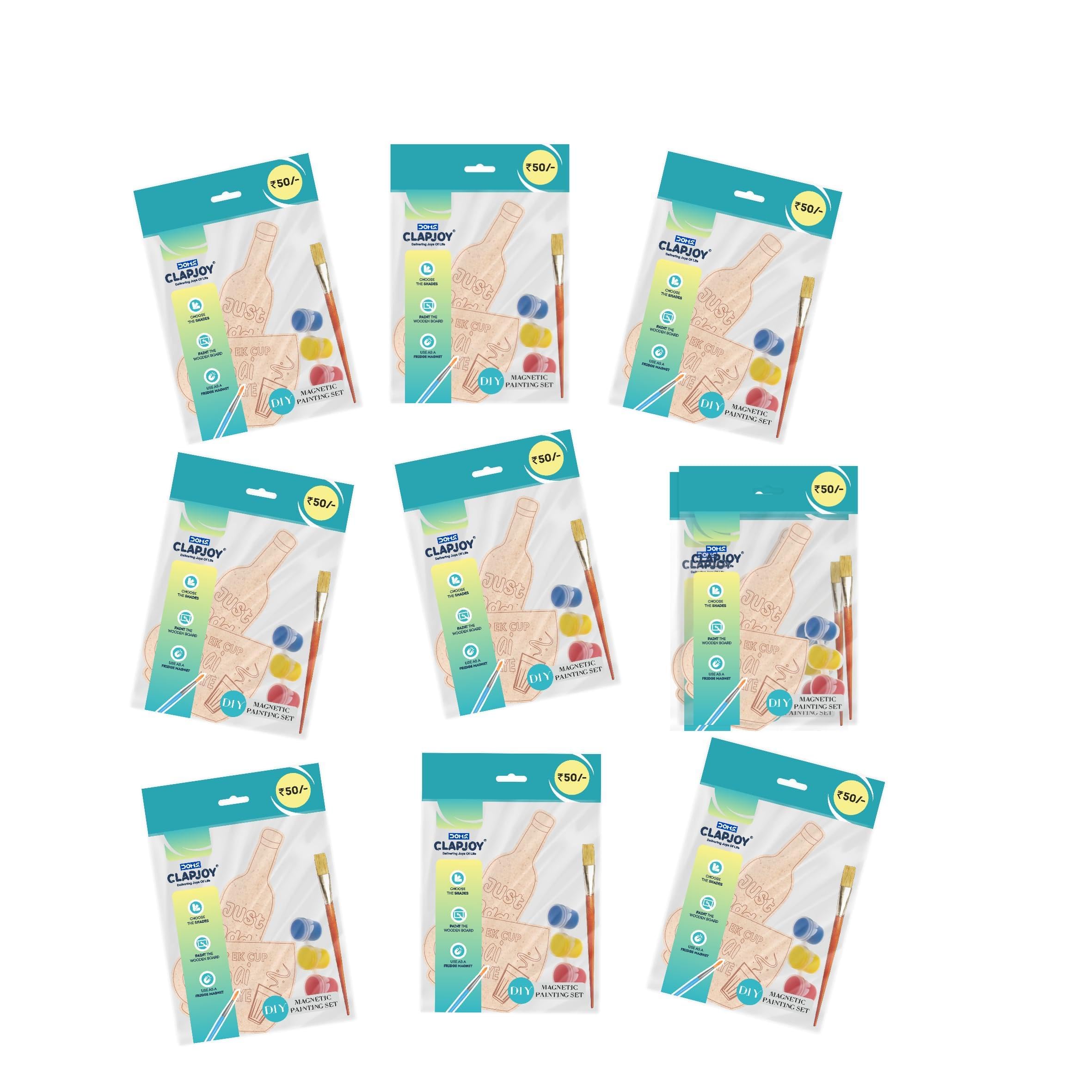 Clapjoy Pack of 9 DIY Magnetic Painting Set for Kids | Wooden Fridge Magnet Art & Craft Kit with Paints & Brush | Creative Activity Set | Return Gift for Boys & Girls-image-25