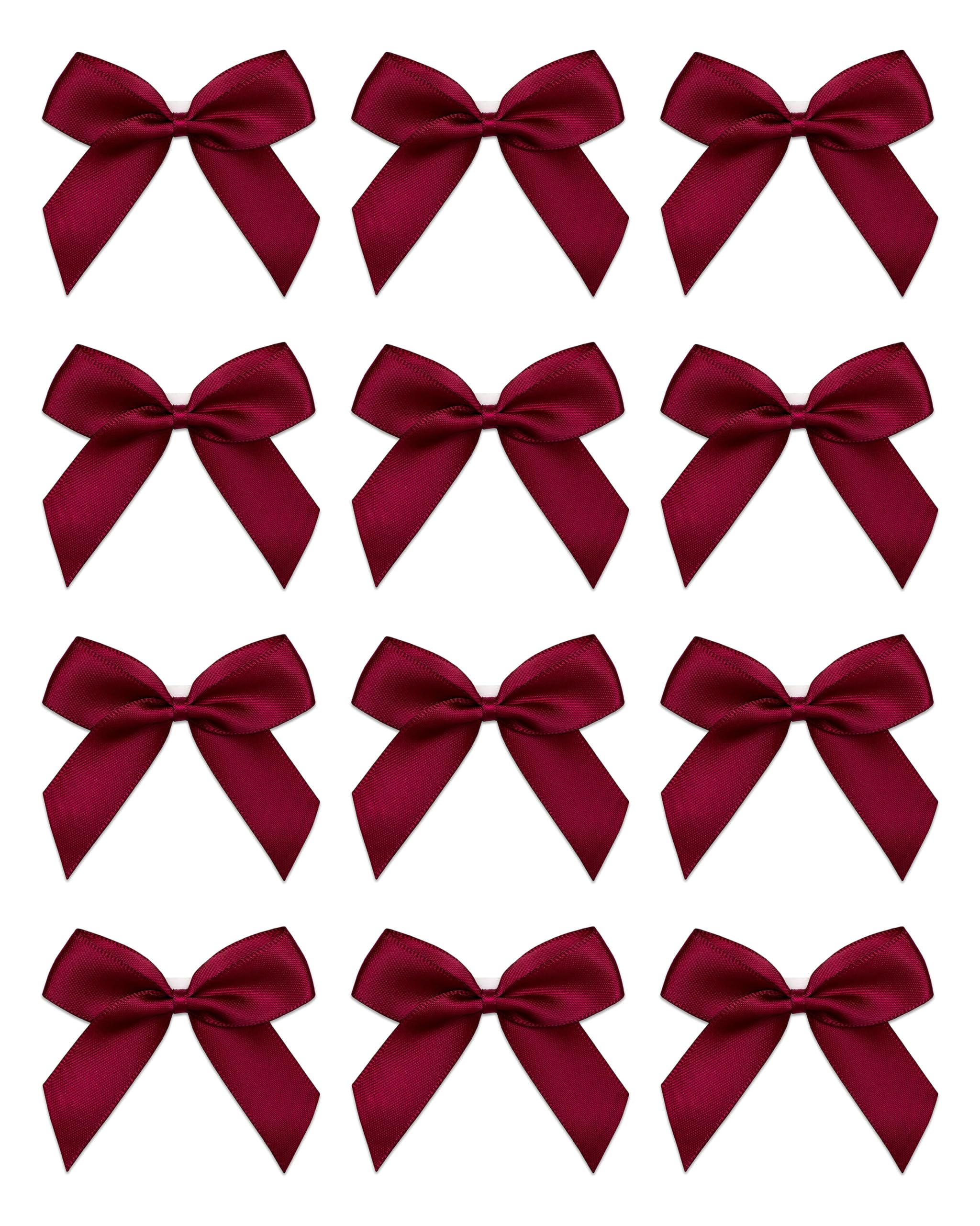Italian Options Small Satin Ribbon Bows, Self Adhesive Bow Decorations for Crafts, Gift Wrap, Hampers, Hair Bows, Wedding Stationery, Floristry, Christmas, Cakes, Crafting, Burgundy, 12 Pack, 5 cm