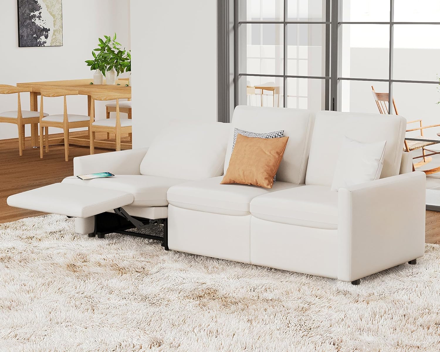 AMERLIFE Single Left Power Recliner, Reclining Sectional Couch with Console, 3 Seater Anti-Scratch Leathaire Modular Couch with Cup Holder& USB Port