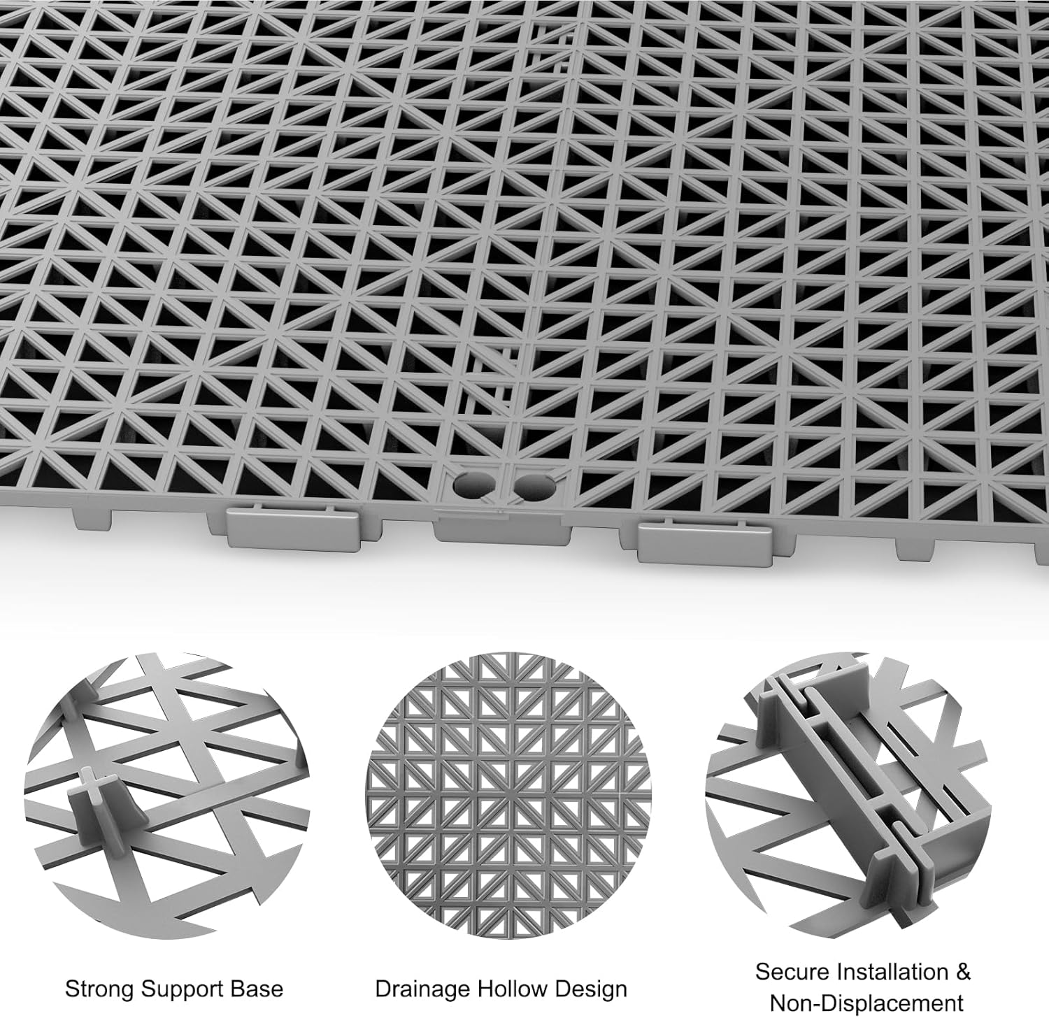 12 PCS Modular Interlocking Cushion Interlocking Floor Tiles with Hole Drainage Tiles Mat Non Slip Pool Deck Mat Outdoor for Drain Deck Pool Patio Shower Kitchen Balcony (Grey, 12 x 12 Inch) - Image 7