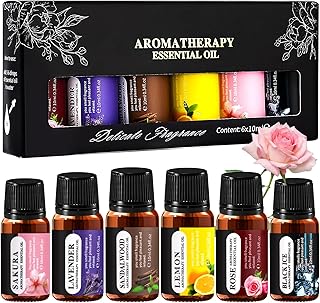 Kit Huiles Essentielles 6x10ML, Huile Essentielle Aromathérapie Pures & Naturelle, Set Huiles Essentielles Base de Plantes & Boisé pour Diffuseurs, Humidificateurs, Massage