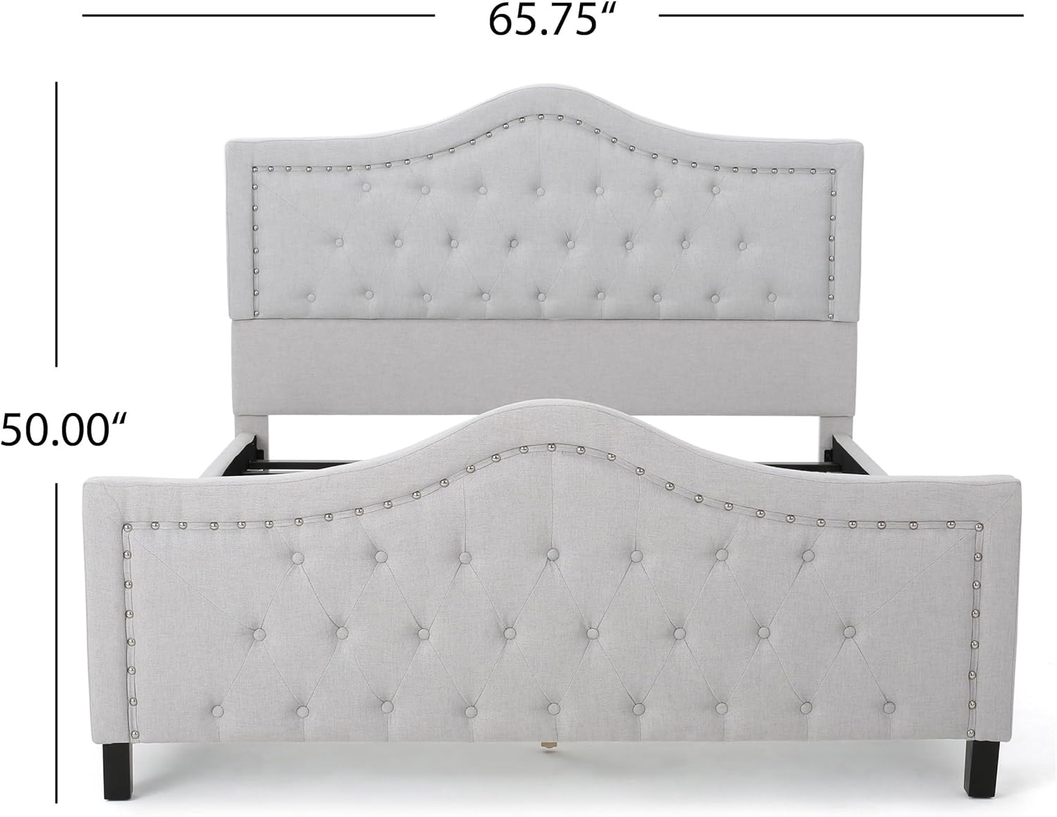 Upholstered Queen Size Bed Frame with Headboard and Footboard, Adults Modern Single Low Platform Bed Frame Queen for Bedroom, No Box Spring Needed, Light Grey