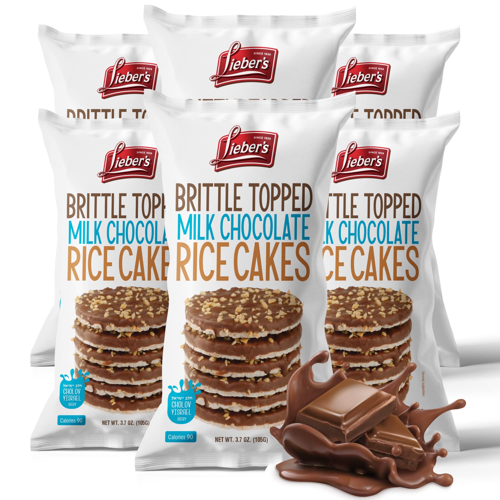 LIEBERS Thin Chocolate Rice Cakes, Kosher Certified Dairy and Dairy Free Options, Gluten Free Snack Pack Of 6 (Brittle Topped Milk Chocolate)