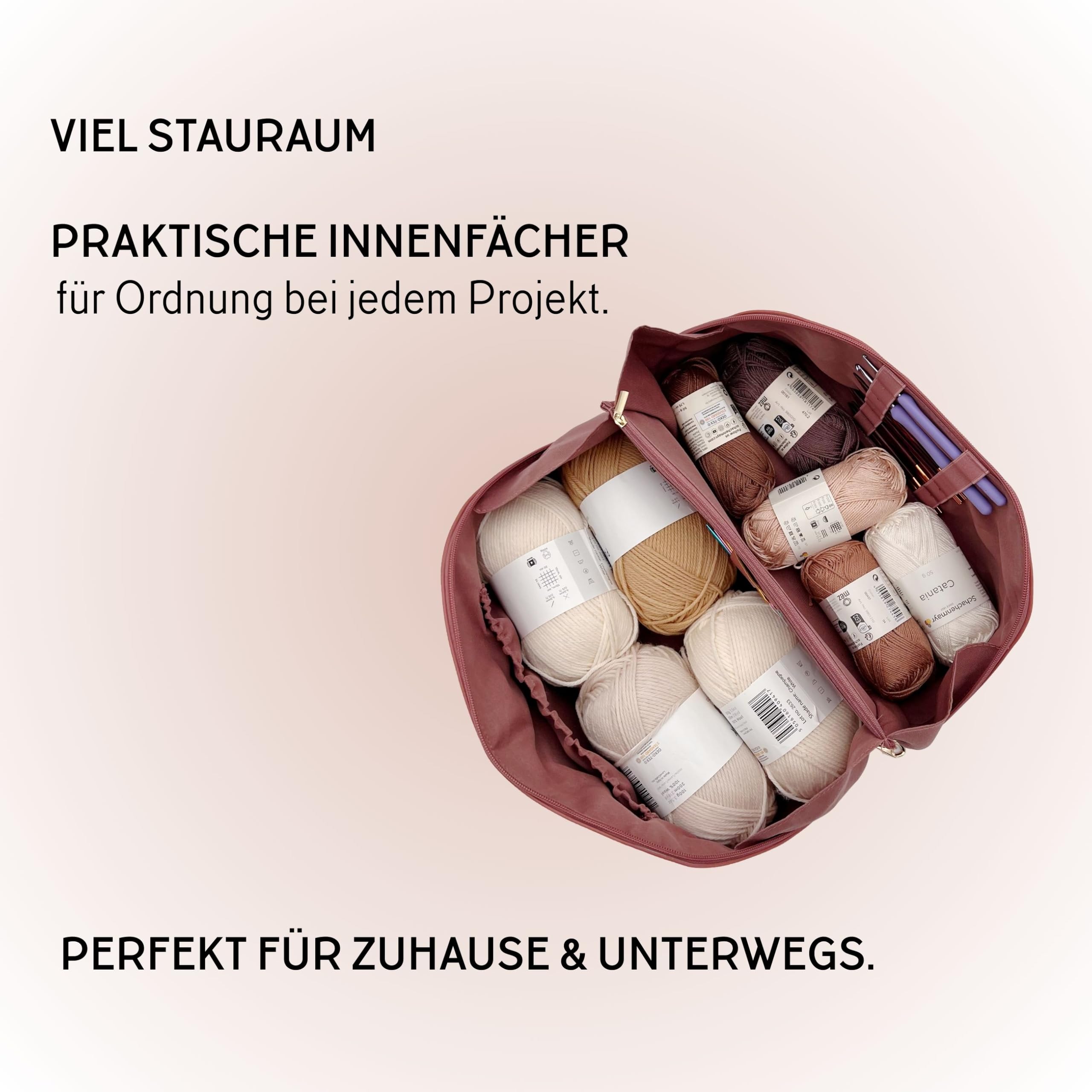 Projekttasche für Häkeln & Stricken - große Aufbewahrungstasche für Wolle & Zubehör - Organizer für Handarbeitsprojekte (Mauve)
