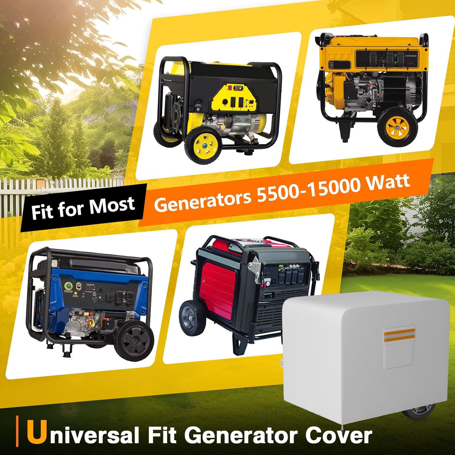 EVRBUL Generator Cover, 38”L x 28”W x 30”H Heavy Duty Waterproof 420D All-Weather Generator Cover with Storage Pocket Compatible with Most Generators 5500-15000 Watt (Gray)