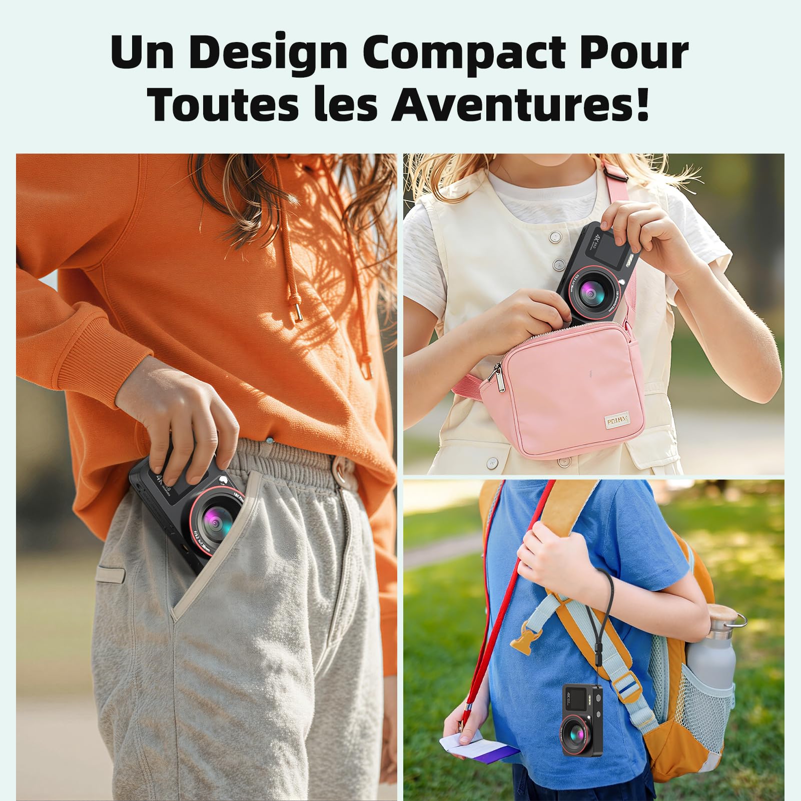 Appareil Photo Numérique 4K 64MP Digital Camera 18X Zoom Numérique Appareil Photo Compact Portable avec 2 Écran, 2 Batteries Carte SD de 64 GB pour Étudiant Débutant Cadeau, Noir