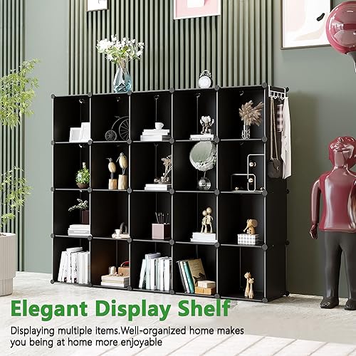 Miniatura 4 de C&amp;AHOME Organizador de almacenamiento en cubos, estantes de 20 cubos, armario de armario, estante modular de plástico para libros, ideal para