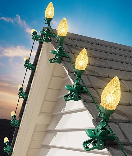 Miniatura 9 de Brightown Luces LED de Navidad C9 para exteriores, 99 pies, 150 luces LED C9 con 150 clips de resorte, luces de árbol de Navidad conectables