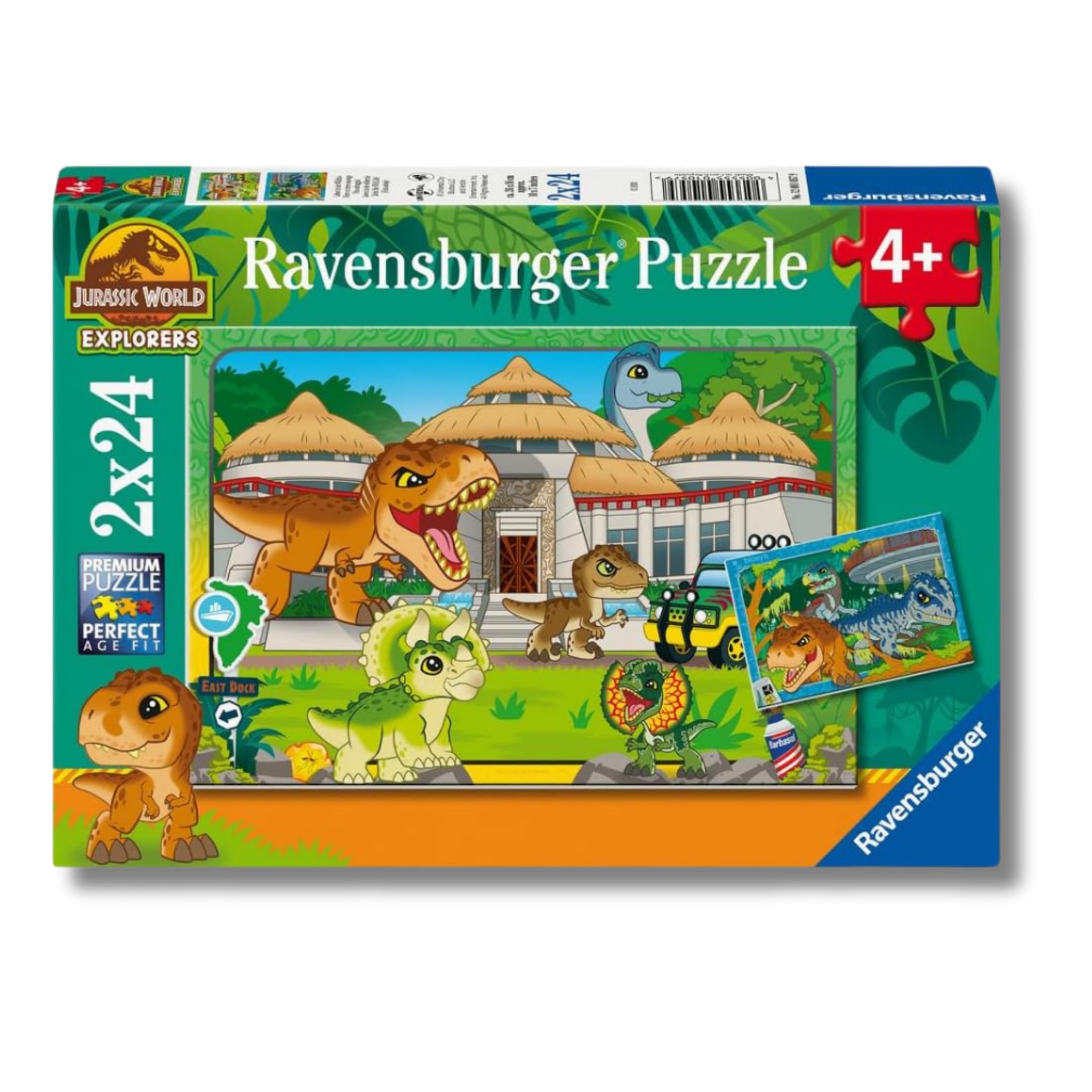 Ravensburger - Puzzle Jurassic World Explorers, Idea Regalo per Bambini 4+ Anni, Gioco Educativo e Stimolante, 2 Puzzle da 24 Pezzi, 26x18 cm