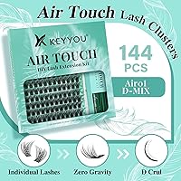 Vista 2 de Kit de extensión de pestañas KEYYOU 144 piezas con aplicador de pegamento y sello, racimos de pestañas Air Touch con removedor, rizo D, kit