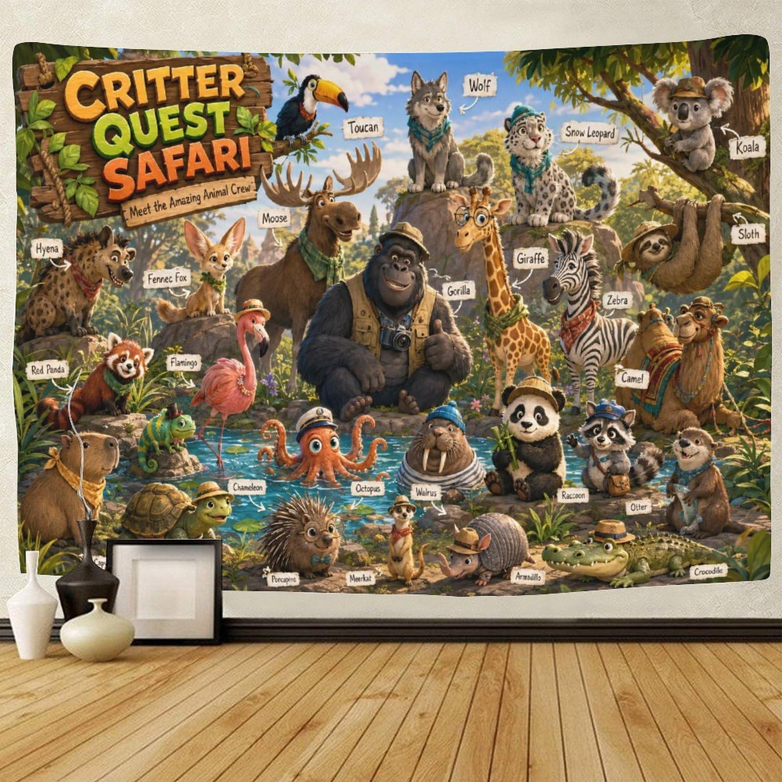 ASDFGHJKLZA Fun Wildlife Theme Guide 3D Print Tapestry for Bedroom Wall Art Decor Animal Tapestries Home Decoration Curtain Living Room College Dorm 70cmx100cm