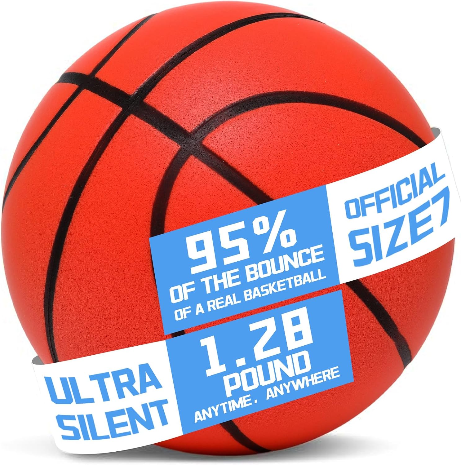 Silent Basketball Size 7 (29.5"), Indoor Airless Weighted Basketball,Soft Foam Grooved Dribble Dream Training Ball for Ages 8 and Up, Real Feel Higher Bounce & Quieter Practice(1.28lb)