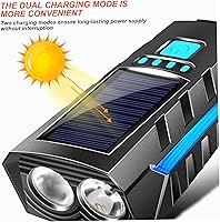 Vista 4 de Luz delantera para bicicleta, luces USB y luz solar recargable frontal con bocina súper brillante impermeable 3 modos de linterna para ciclismo
