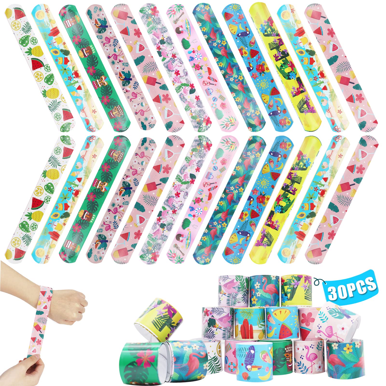 HEAWAA 30pcs Pulseras de Bofetadas para Niños, Banda de Pulsera de Juguete Slap Pulsera Regalo de Fiesta de Cumpleaños para Niños Niñas Fiestas de Cumpleaños Halloween