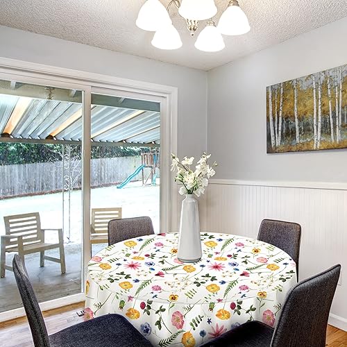 Miniatura 7 de Kinlop 4 piezas de manteles de plástico redondos para té, 177,8 cm, mantel floral decorativo desechable para exteriores, funda de mesa floral