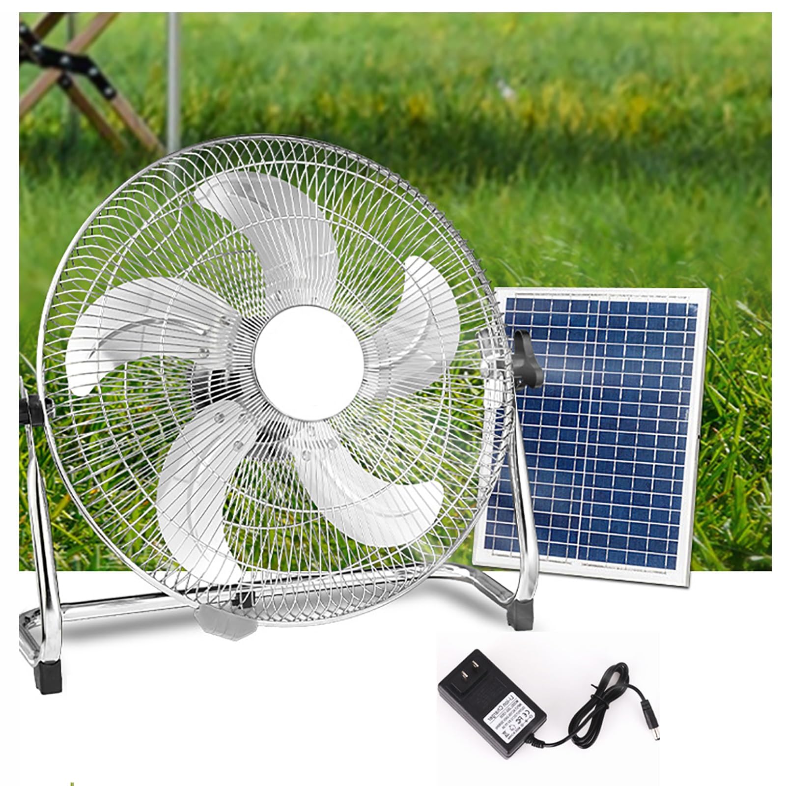 JKJZSALJ Floor Fan,14" Solar Powered Fan,15W Solar Panel Power Fans For Greenhouse Or Chicken Coop Air Circulation Cooling；Camping Fan,Ideal For Summer Cooling.,Silver,14 in (36cm)