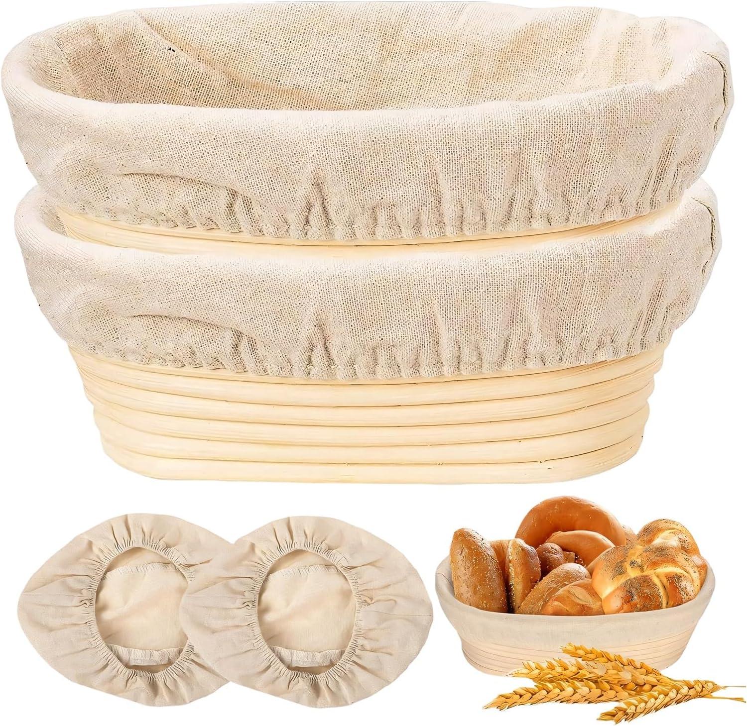 Natural Rattan Bread Proofing Holders Set of 2 Includes Linen Liners Ideal for Homemade Decimeter Rising Basket Professional Baker Fermentation Traditional Proofing Set Decimeter Rising
