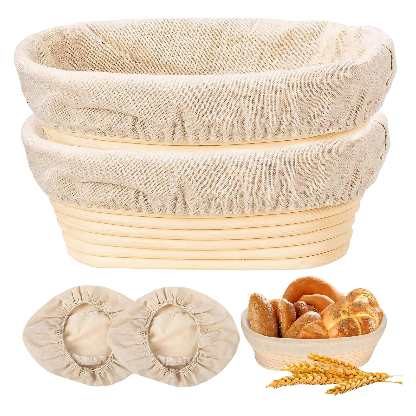 Ovale Brotgärhalter mit Leineneinlagen für Sauerteig-Backen, perfekte Form und Textur, 2 Stück