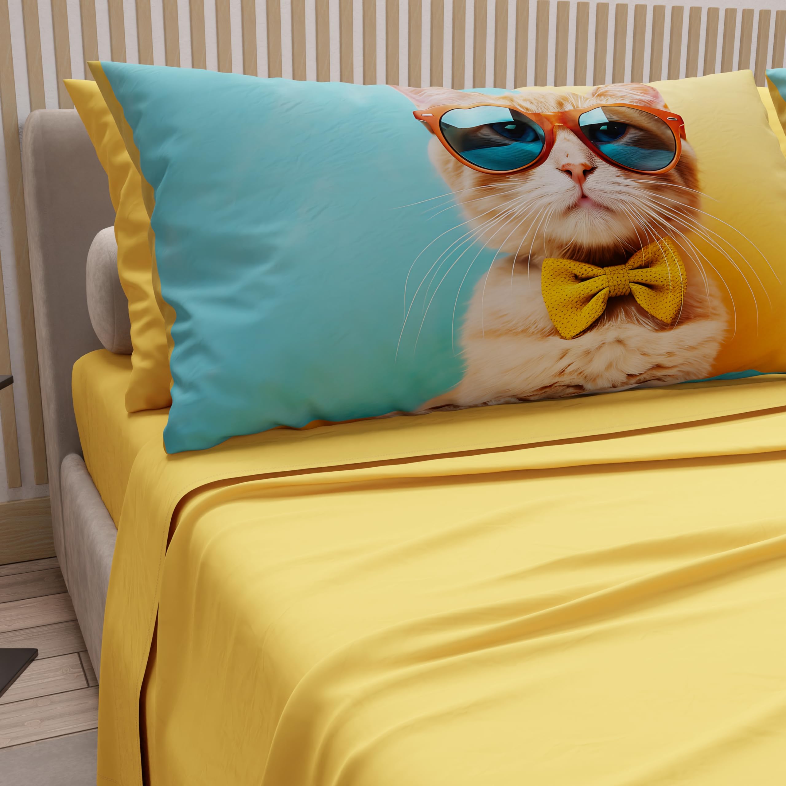 PETTI Artigiani Italiani, Animal Bed Linen with Cats in Cotton with Pillowcases in Digital Print, Single Bed Sheet