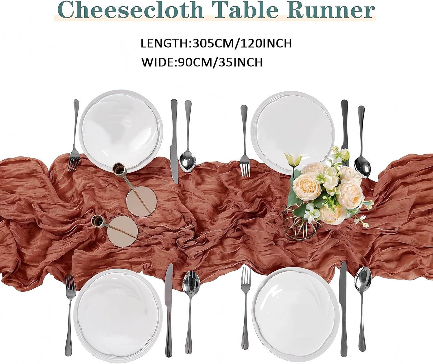10PCS Terracotta Cheesecloth Table Runner 120*35ft Boho Gauze Fabric Cheese Cloth Table Runner Comes Runner for Romantic Wedding Birthday Shower Party Table Decoration