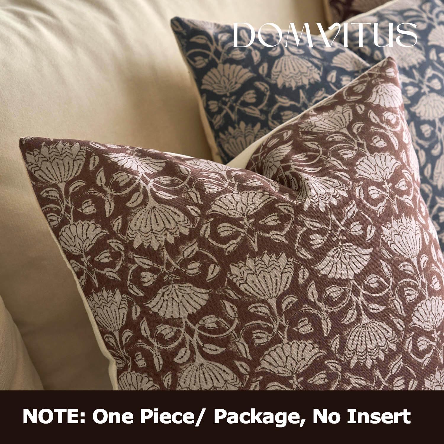 DOMVITUS Floral Pillow Covers 18x18 Decorative Throw Pillow Covers Floral Block Print Farmhouse Vintage Pillow Cover for Living Room Couch Bed Brown 1PC - Image 4