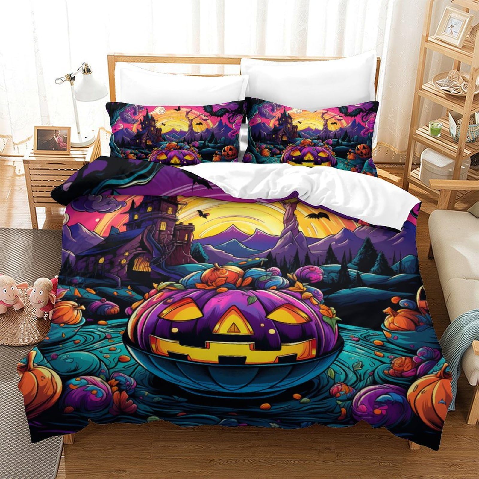 Housse de couette Halloween 200x200 microfibre avec taie d'oreiller