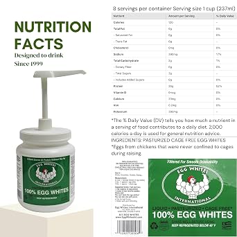 Egg Whites International 100% Pure Liquid Egg White Protein Designed to Drink. Now 100% CAGE Free (6 Half Gallons & Pump)