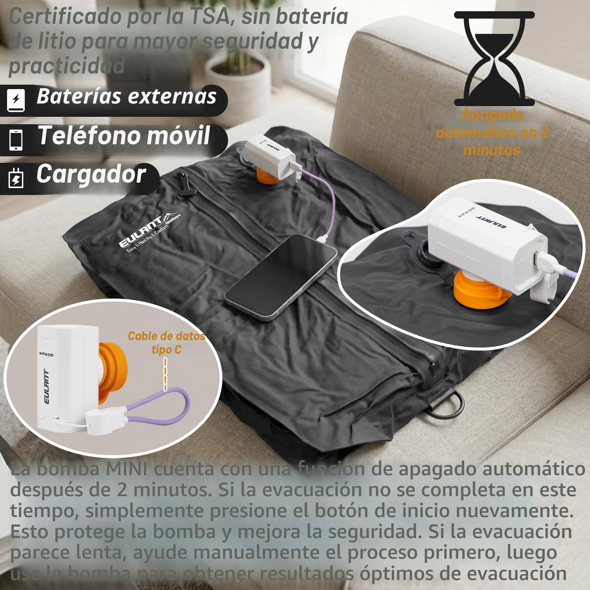 EULANT Bolsas de Vacío Profesionales para Viajes con Bomba, Bolsa de Compresión Reutilizable para Maletas/Mochila, Impermeable Bolsas de Vacio para Ropa con Cremallera Hermética IPX8