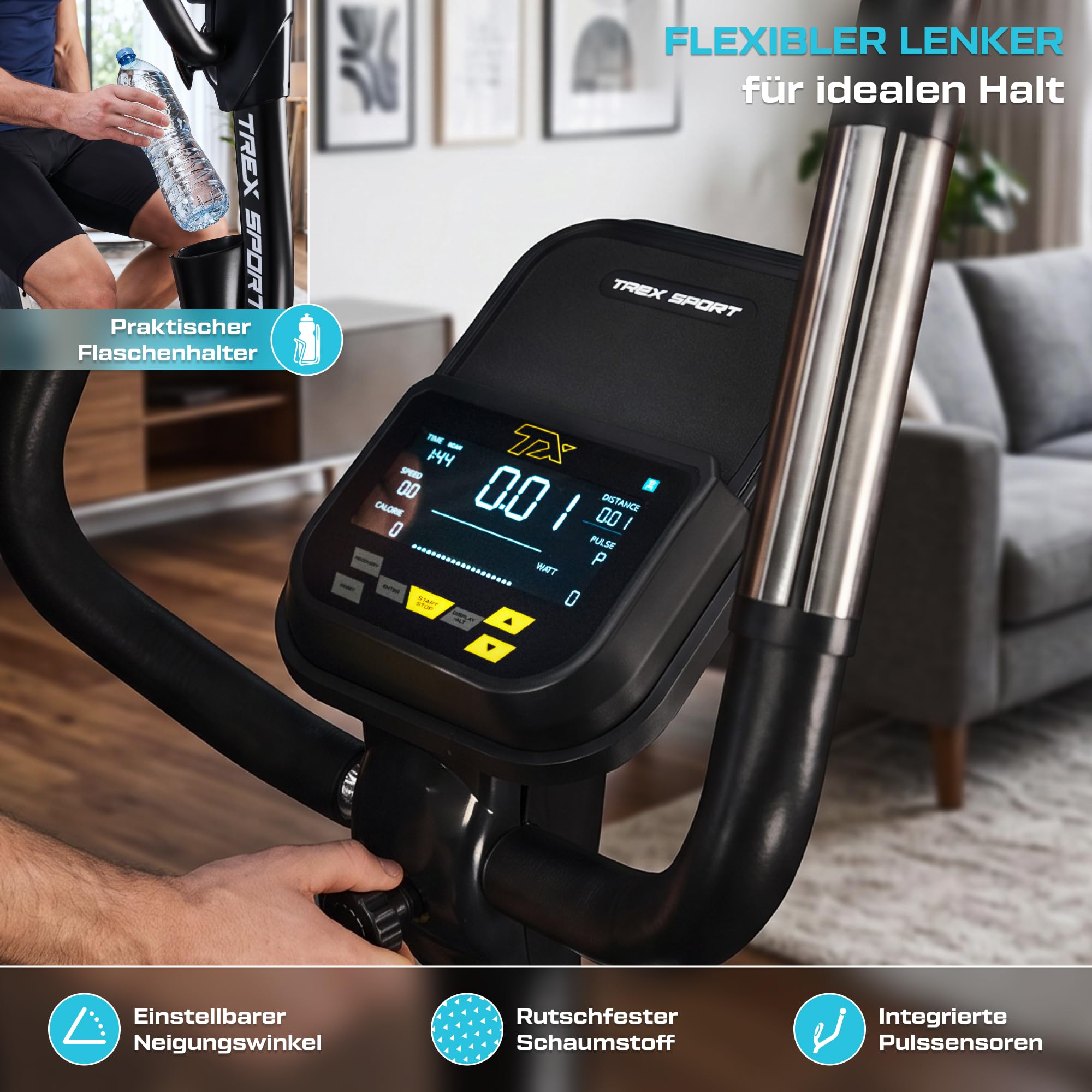 TREX SPORT Hometrainer Fahrrad EXEN bis 150kg 21 App Trainingsprogramme