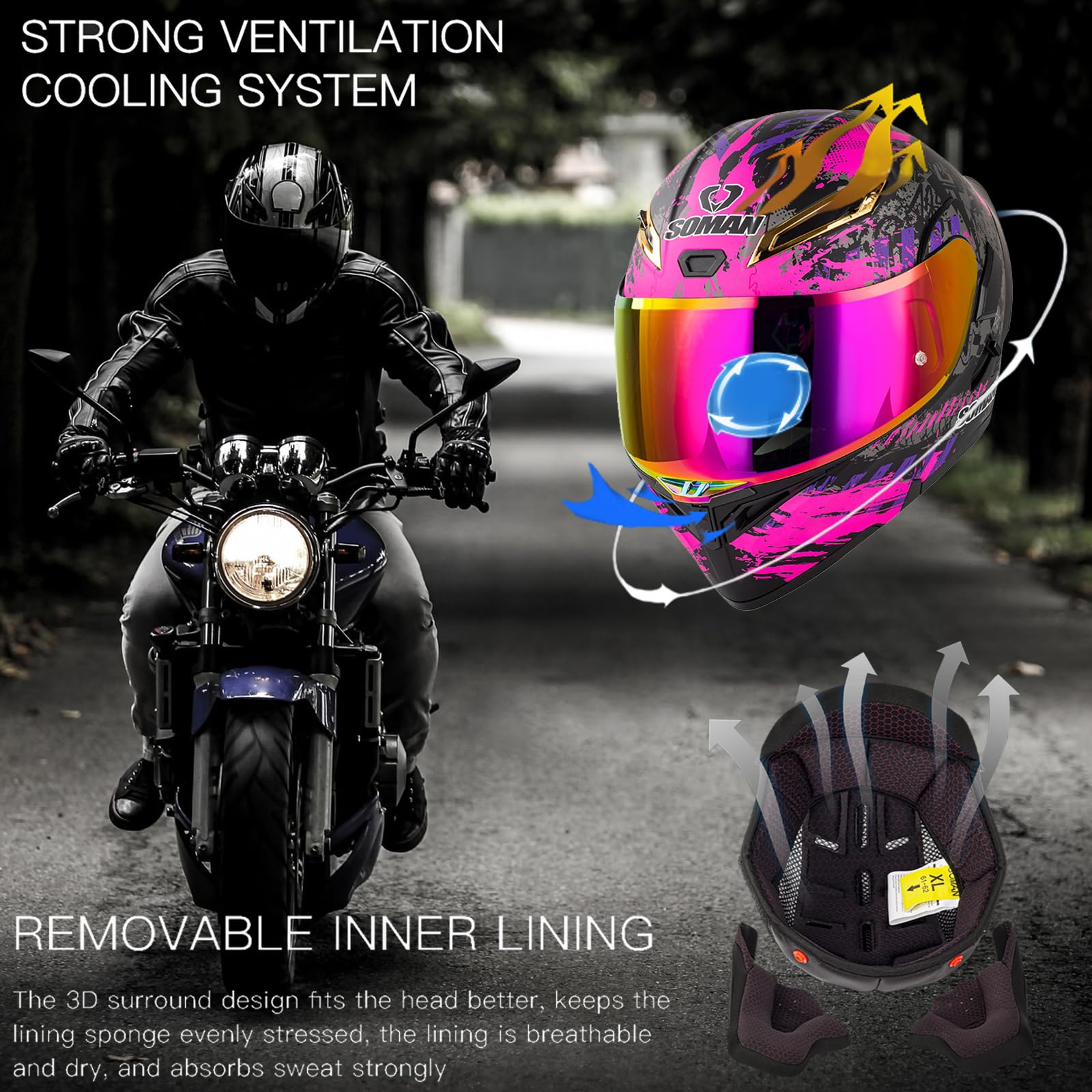 Casco Modulare Moto con Doppia Visiera REVO Lente a Colori Casco Moto Integrale Omologato ECE con Visiera Doppia AntiGraffio Caschi Moto Modulari Uomo e Donna,Purple-M(57~58cm)