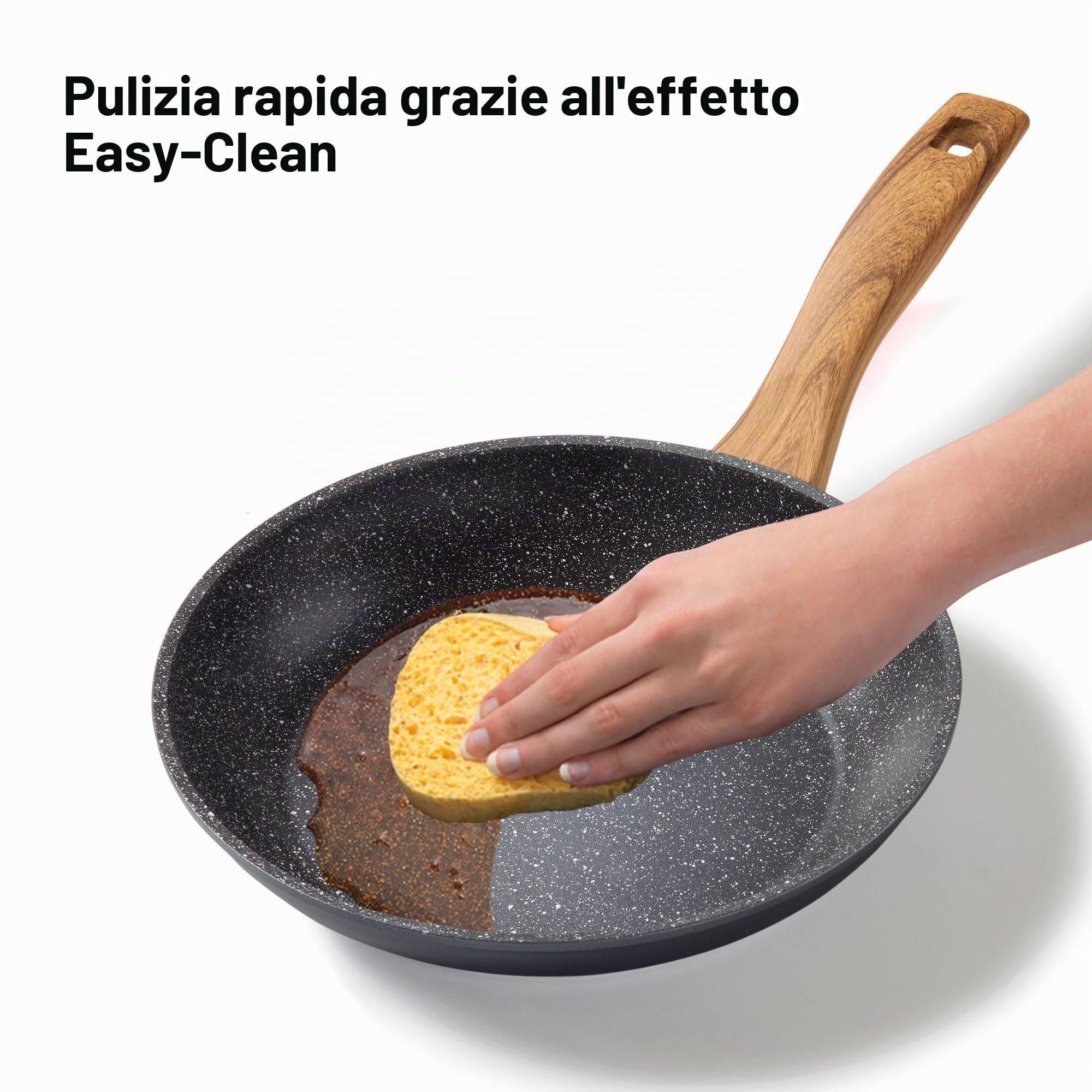 STONELINE Padella Back to Nature 24 cm, Made in Germany, padella con rivestimento antiaderente e particelle di vera pietra, per tutti i tipi di cottura, compresa l'induzione, per friggere senza grassi
