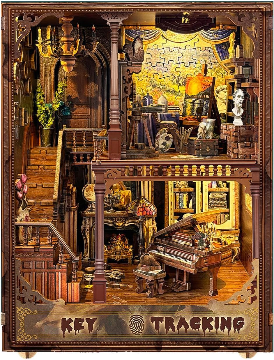 Book Nook Kit for Adults, DIY Dollhouse Booknooks Penglai Wonderland Ancient Chinese Landscapes Bookshelf Insert Decor with Dust Cover 3D Wooden Assembly Model Decoration Creative Gift
