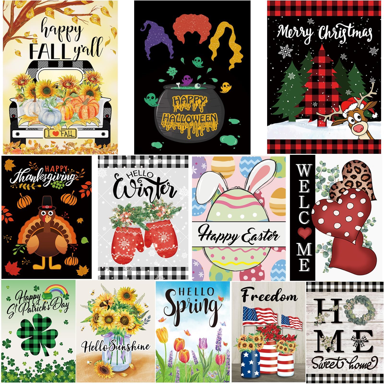 Seasonal Garden Flags Set of 12 Double Sided 12x18 Inch Yard Flags