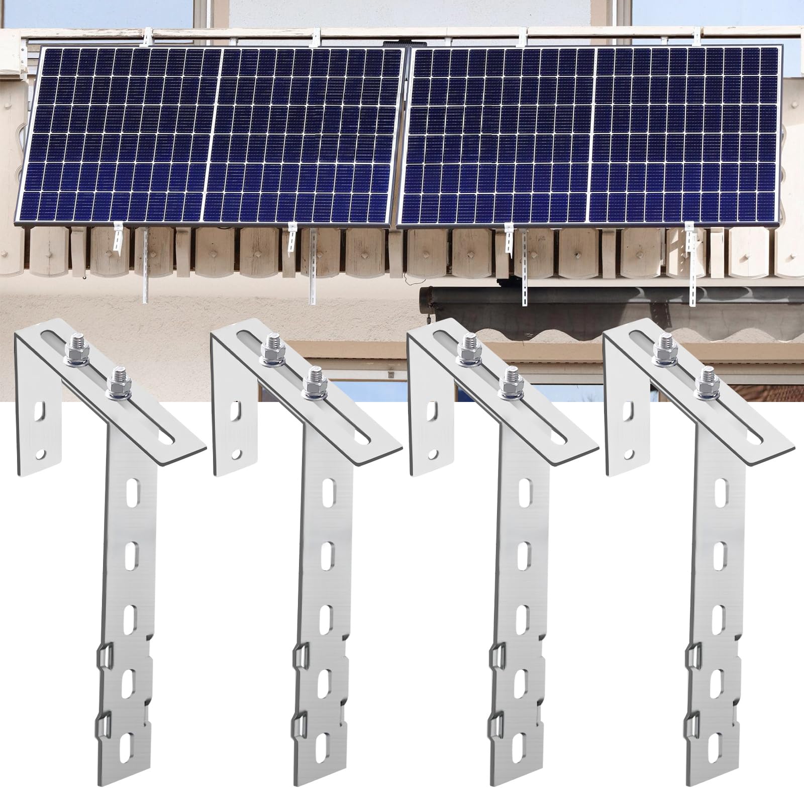 Ganci per Supporto Pannello Solare, 4 Pezzi Kit Ganci per Pannello Fotovoltaico, Staffe per Pannelli Solari da Balcone, Fissaggio Robusto Senza Fori, Supporto in Acciaio Inox per Moduli Fotovoltaici