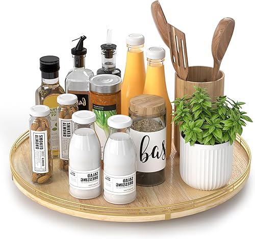 Miniatura 15 de Tabla giratoria redonda de roble de 9 pulgadas para organización en gabinetes, estilo rústico, para almacenamiento en mesa del comedor, despensa,