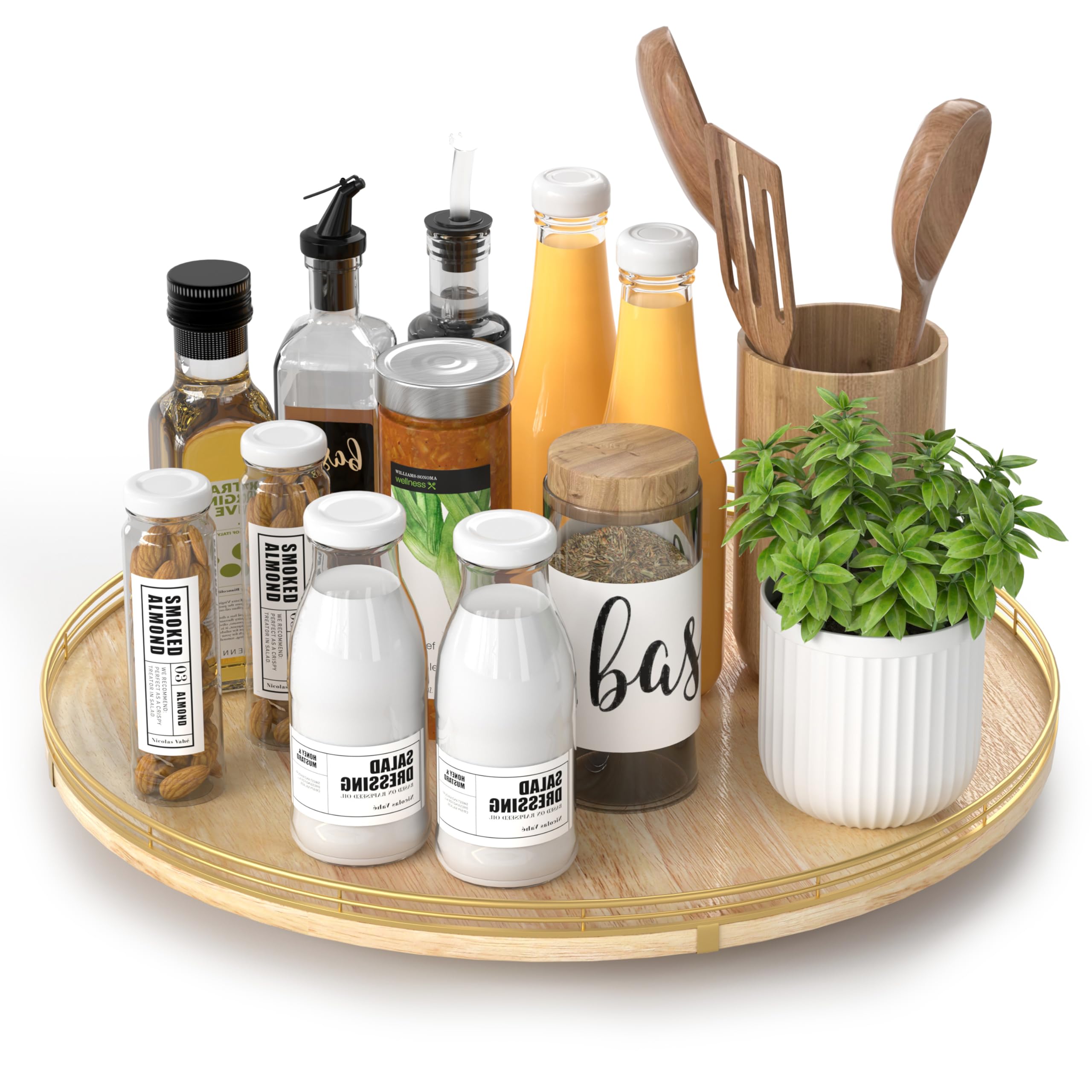 16 Inch Rustic Lazy Susan Turntable – Solid Oak & Iron Wood Rotating Tray for Dining Table, Kitchen Counter, Coffee Table – Farmhouse Style Large Wooden Lazy Susan Organizer for Home Décor