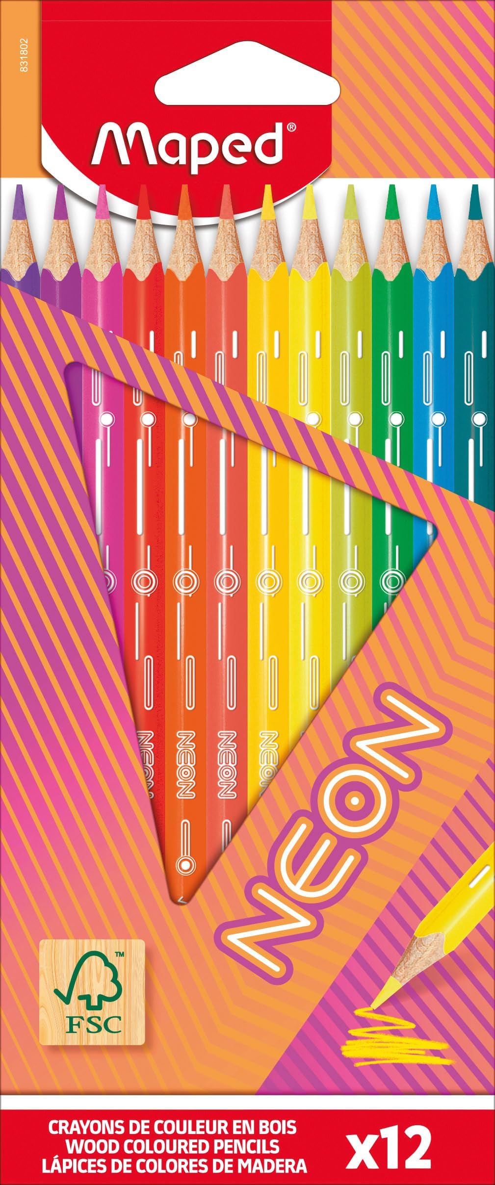 Maped NEON Coloured Pencils - Pack of 12 Neon Effect Colouring Pencils - Bright and Vibrant Colours