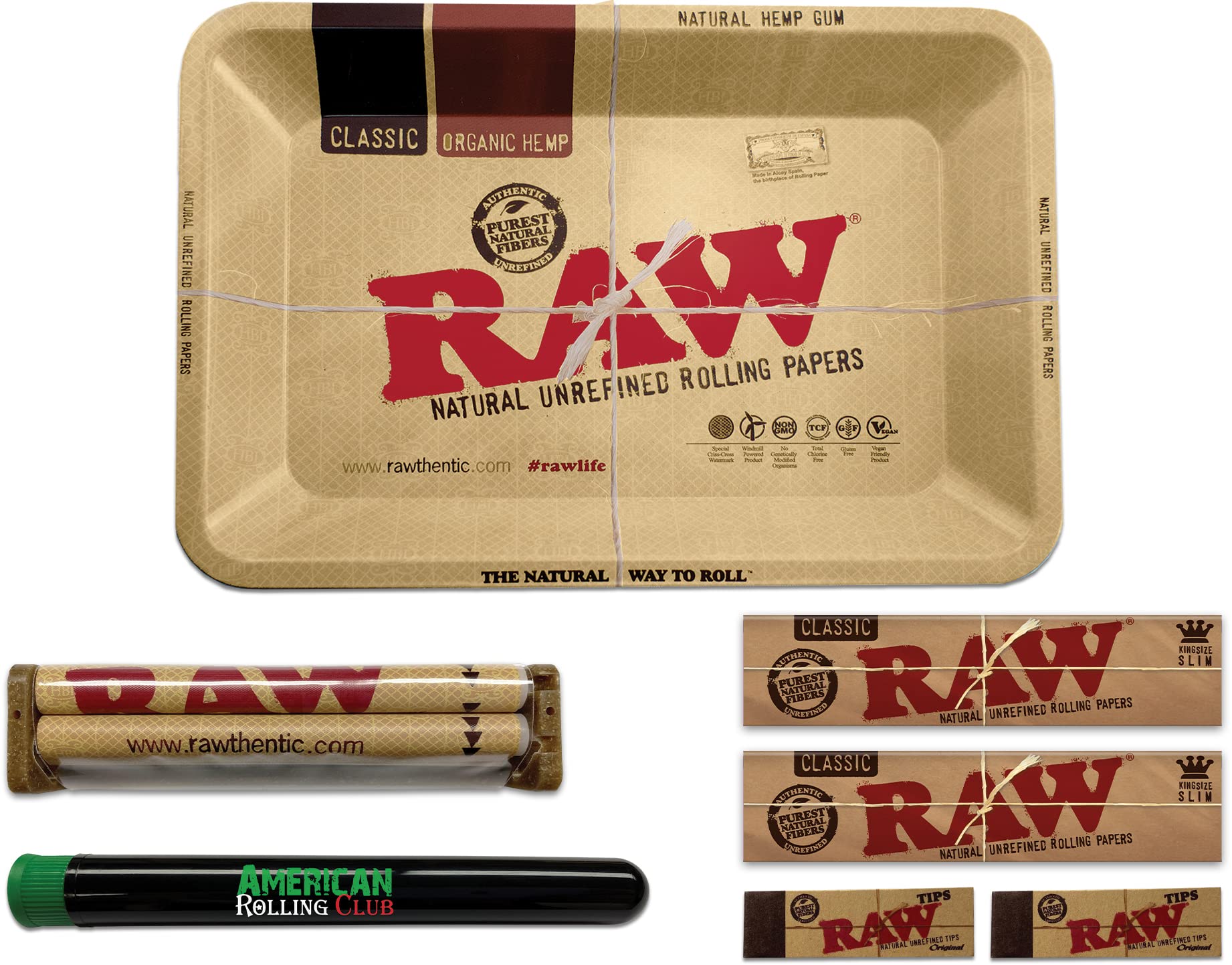 RAW Classic Tray Combo | Includes RAW King Size Slim Classic Cigarette Papers, Original Tips, Classic Task Tray, 110mm Cigarette Machine and ARC Saver (Mini)