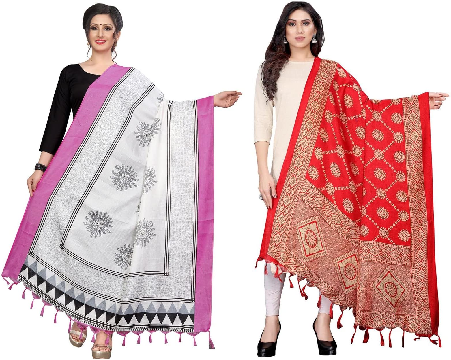 Peegli Indian Dupatta Bhagalpuri Silk Craft Stole Combo of 2 Pc Neck Wrap Scarf
