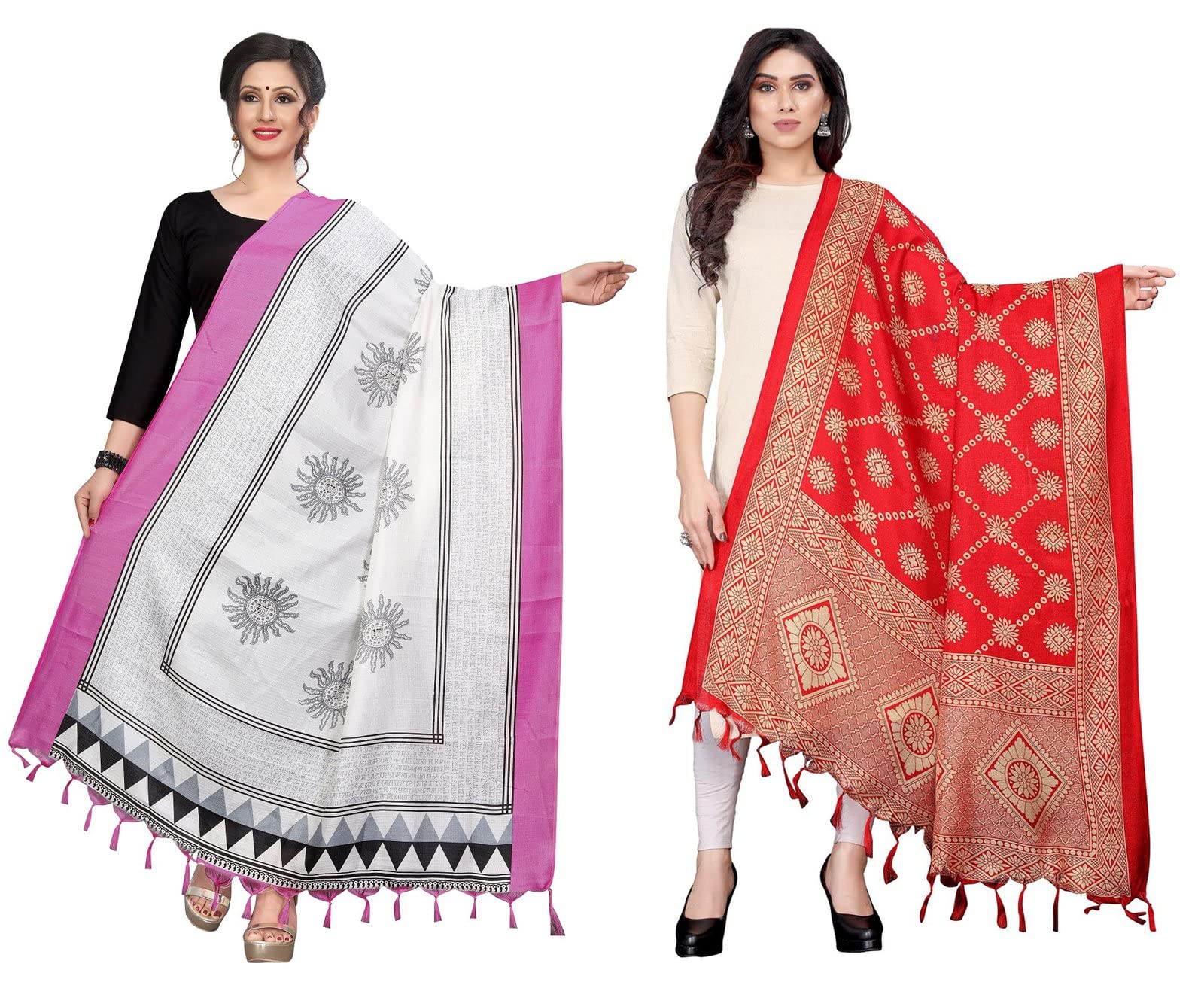 Peegli Indian Dupatta Bhagalpuri Silk Craft Stole Combo of 2 Pc Neck Wrap Scarf