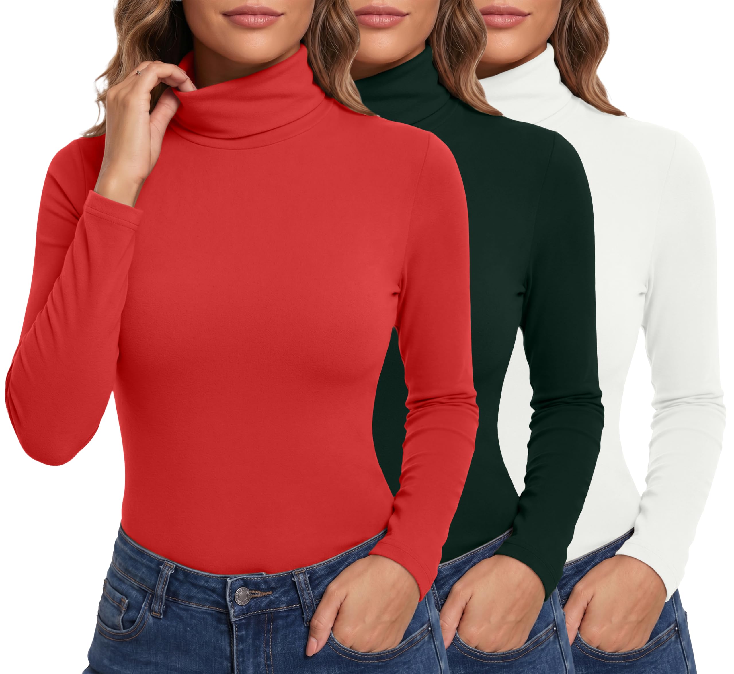 IWOLLENCE Rollkragenpullover Damen 3er Pack | Thermo Langarmshirt Elegant Stehkragen Thermounterwäsche Tops Unterziehrolli Rollkragen für Alltag Unterhemden