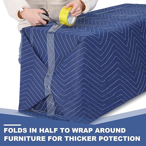 Miniatura 4 de Peryiter Paquete de 2 mantas móviles extra grandes de 96 x 80 pulgadas, almohadillas de mudanza resistentes de 4.4 libras, mantas gruesas acolchadas