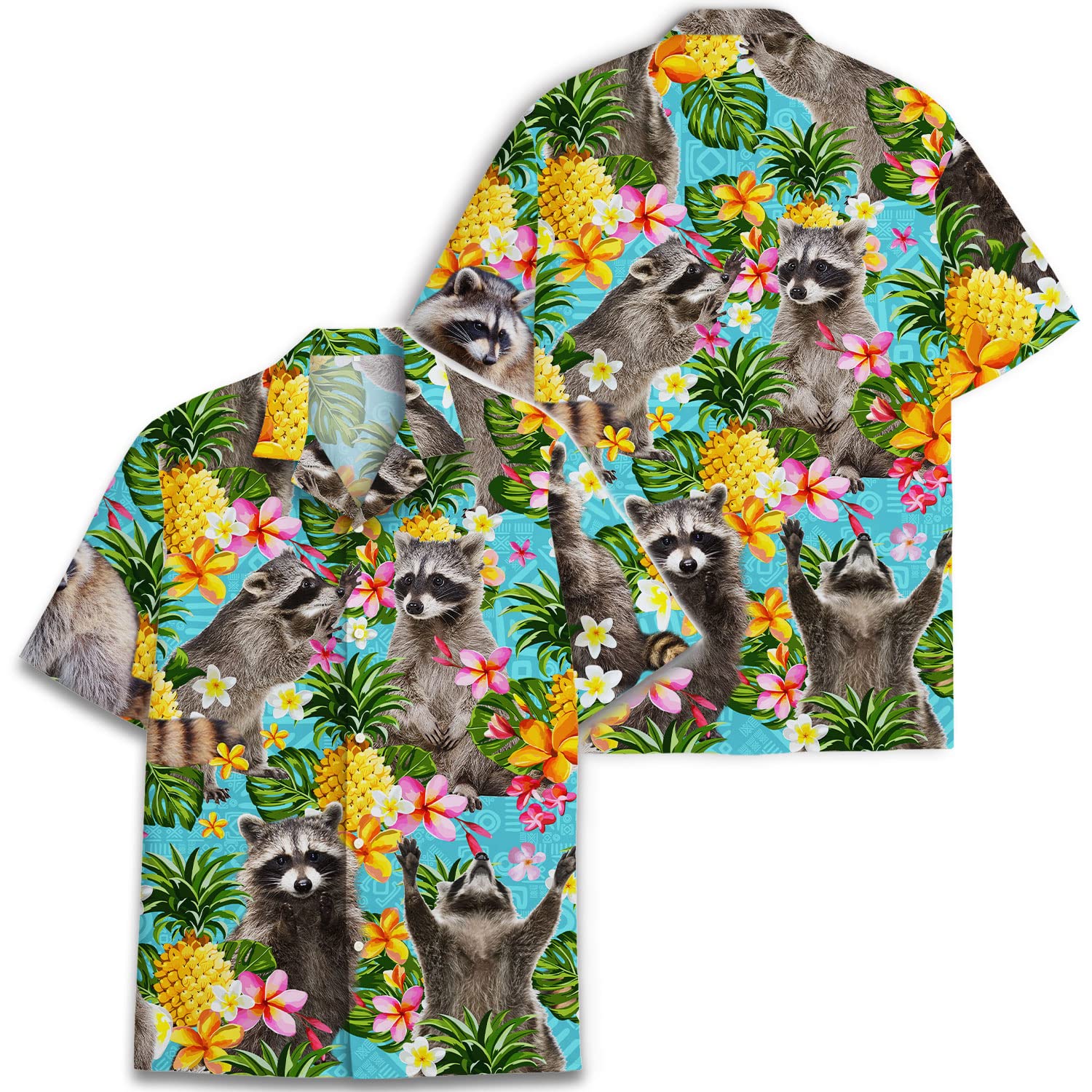 Vintage Version Pineapple Racoon Hawaiian Shirts for Men, Racoon Lovers Short Sleeve Button Down Shirt Men Women
