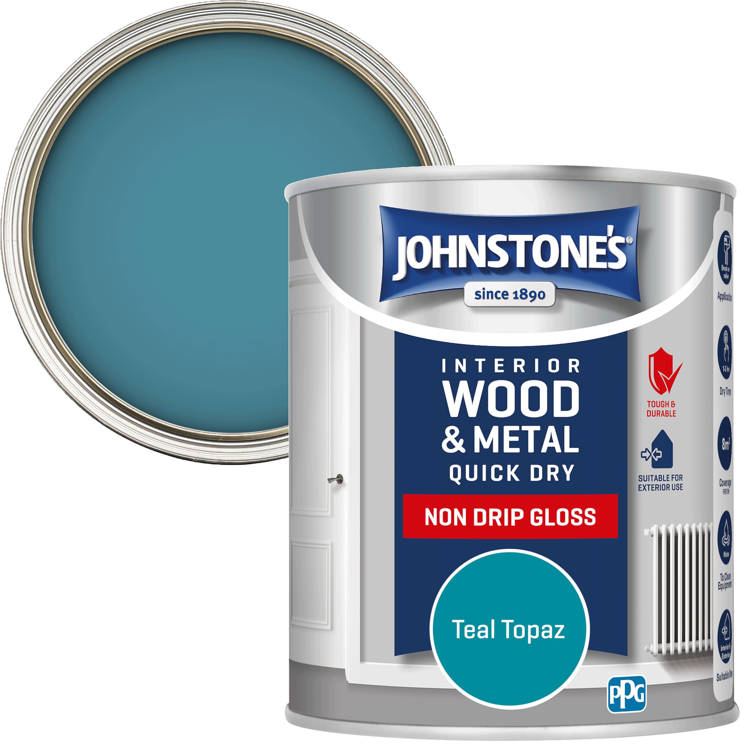 Johnstone's Wood & Metal Interior Exterior Gloss Paint 750ml - Teal Topaz